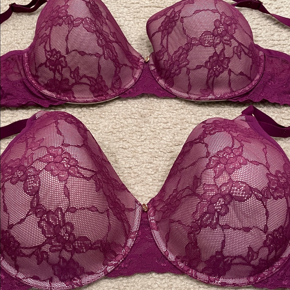 2 Preowned Natori Elegant Lace Bras purple 36F - Picture 3 of 8